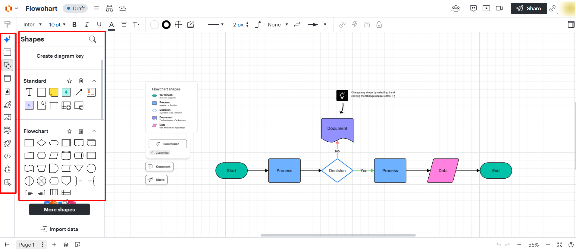 Lucidchart felület